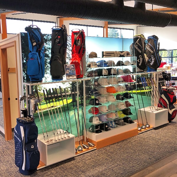 Retail display in the Campbell River Golf and Country Club Pro Shop manufactured by C-West Custom Fixtures